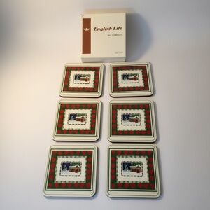 Vintage Pimpernel English Life Boxed Christmas Hearts Square Cork Back Coasters